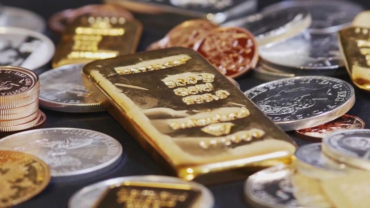 Gold bars and silver coins